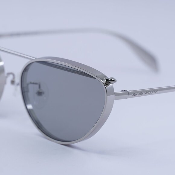 Alexander McQueen AM0424S 004 Sunglasses Silver Cat Eye Frame, Grey Lenses main image 7